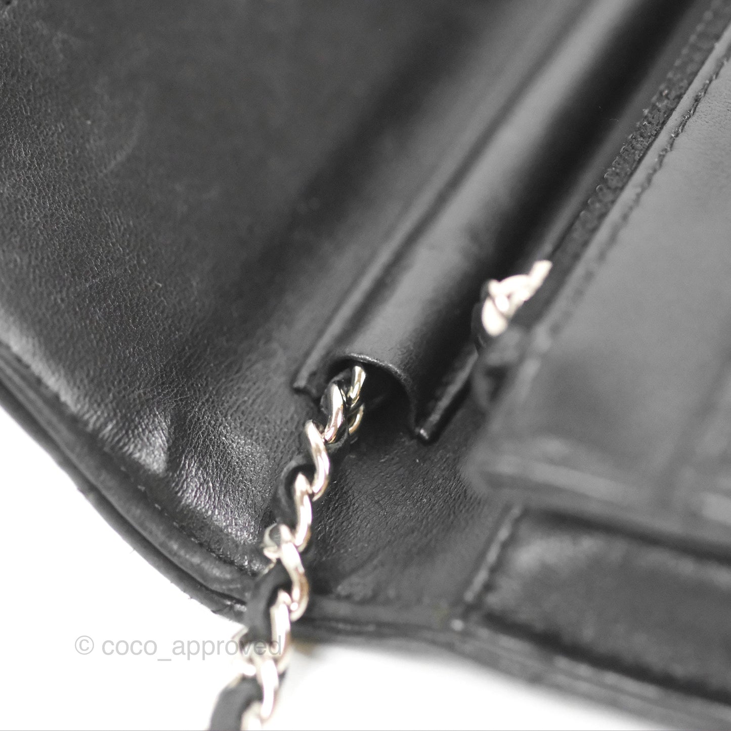 Chanel Classic Chevron Wallet on Chain WOC Black Lambskin Silver Hardware