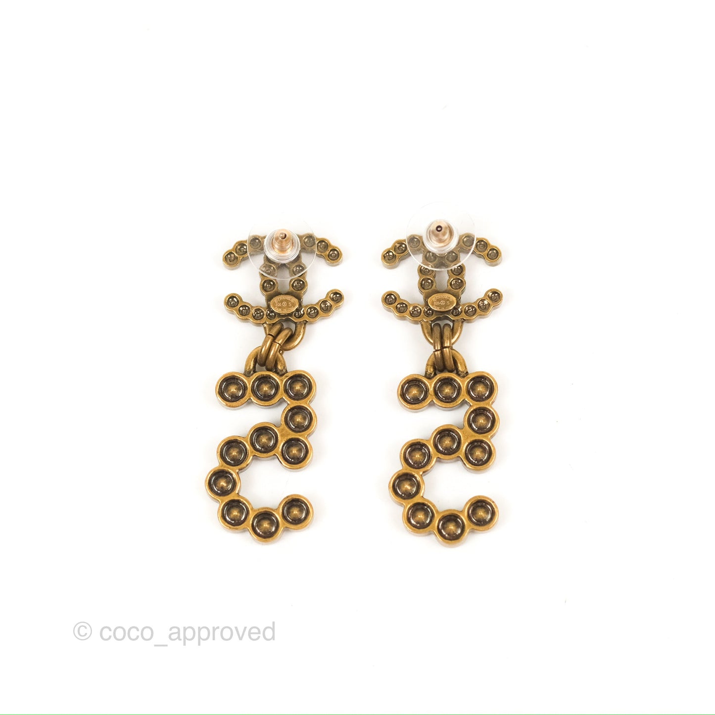 Chanel Large Crystal CC No5 Drop Earrings Antique Gold Tone 20S