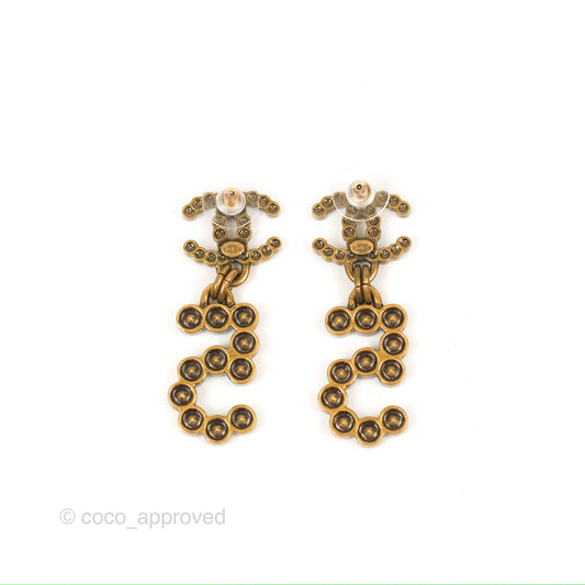 Chanel Large Crystal CC No5 Drop Earrings Antique Gold Tone 20S