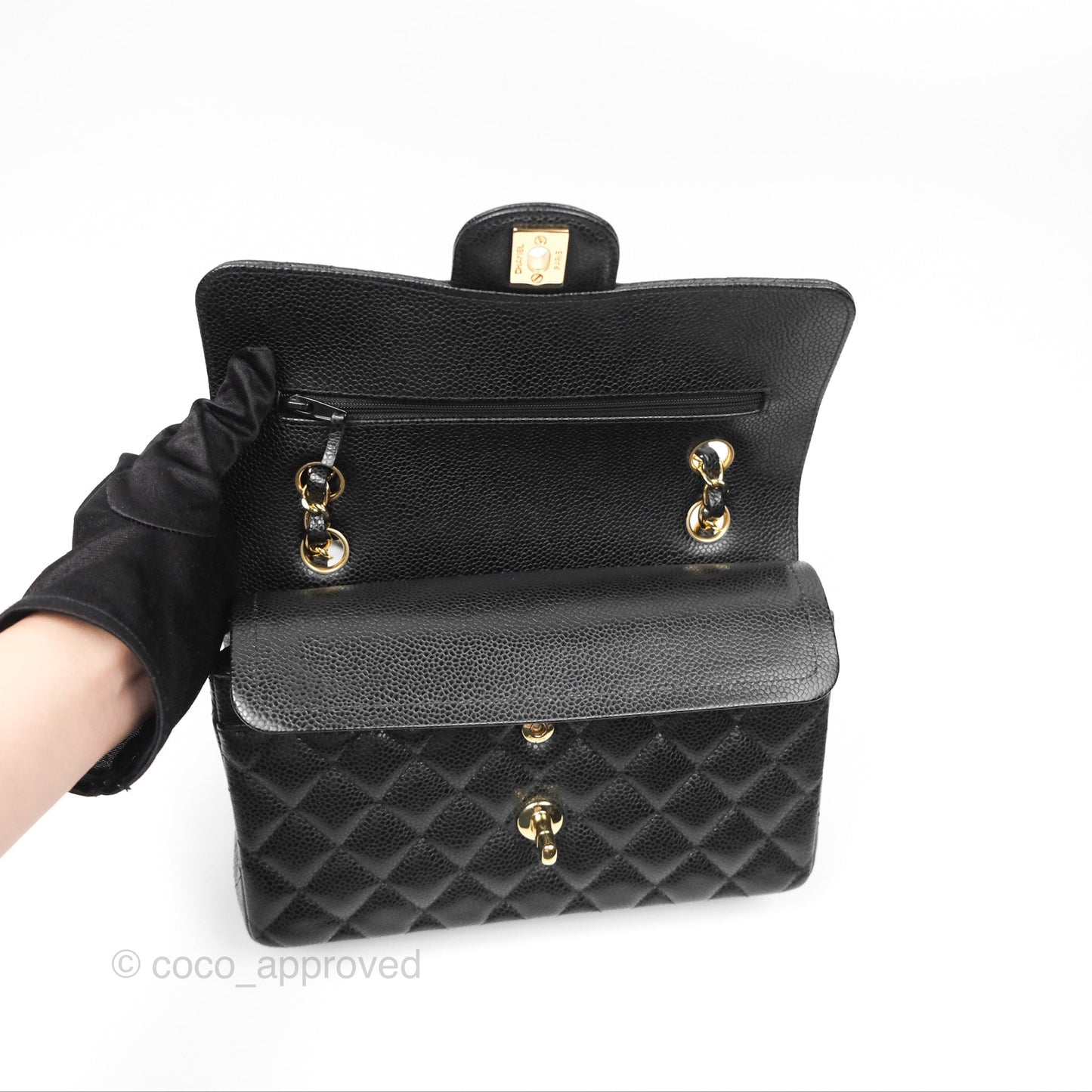 Chanel Small Classic Flap Quilted Black Caviar Gold Hardware