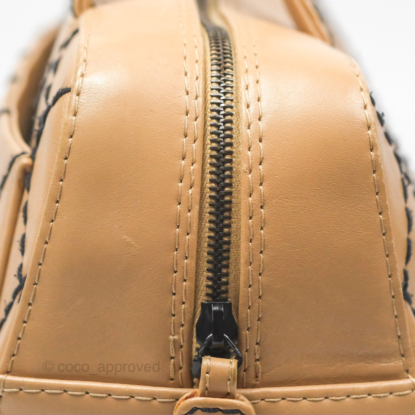 Chanel Contrast Stitch Surpique Bowler Bag Beige Calfskin Matte Black Hardware