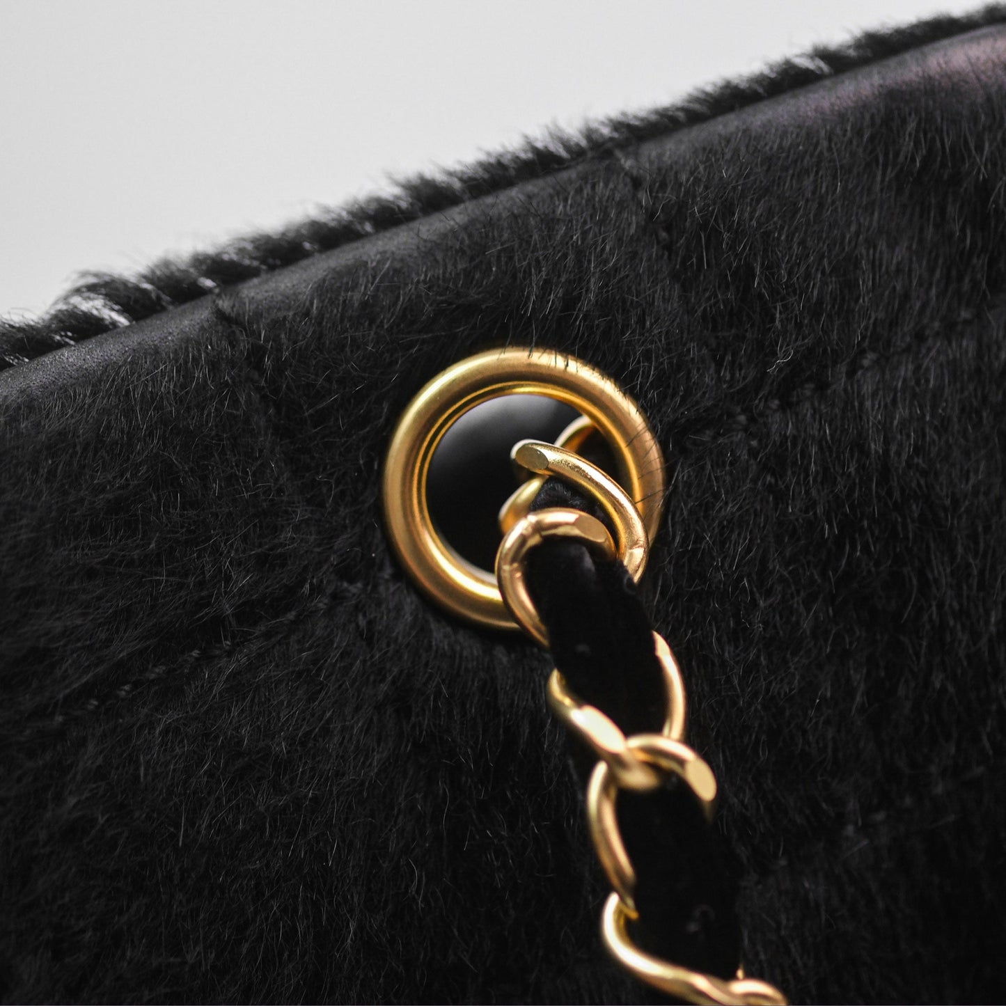 Chanel Vintage Quilted Drawstring Tote Bag Pony Hair Velvet Gold Hardware