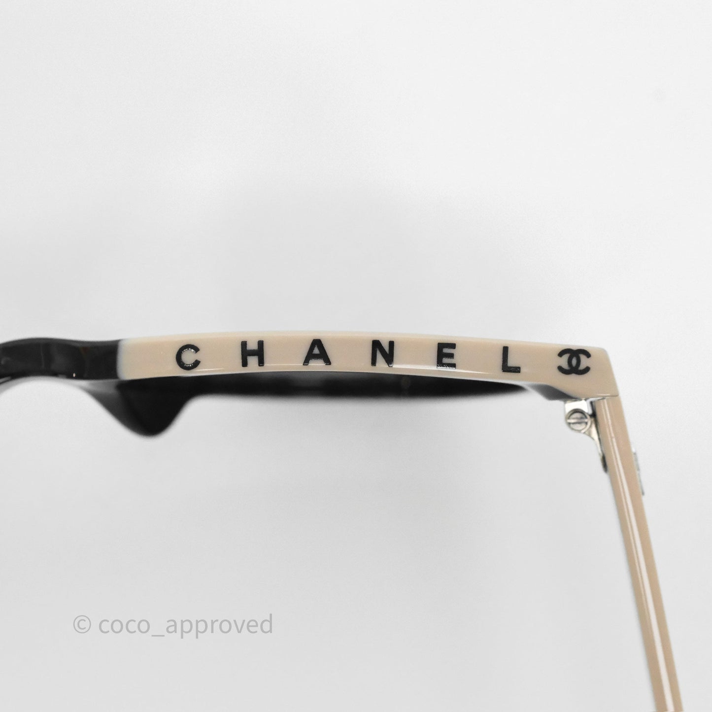 Chanel Logo Butterfly Sunglasses Black Beige Acetate