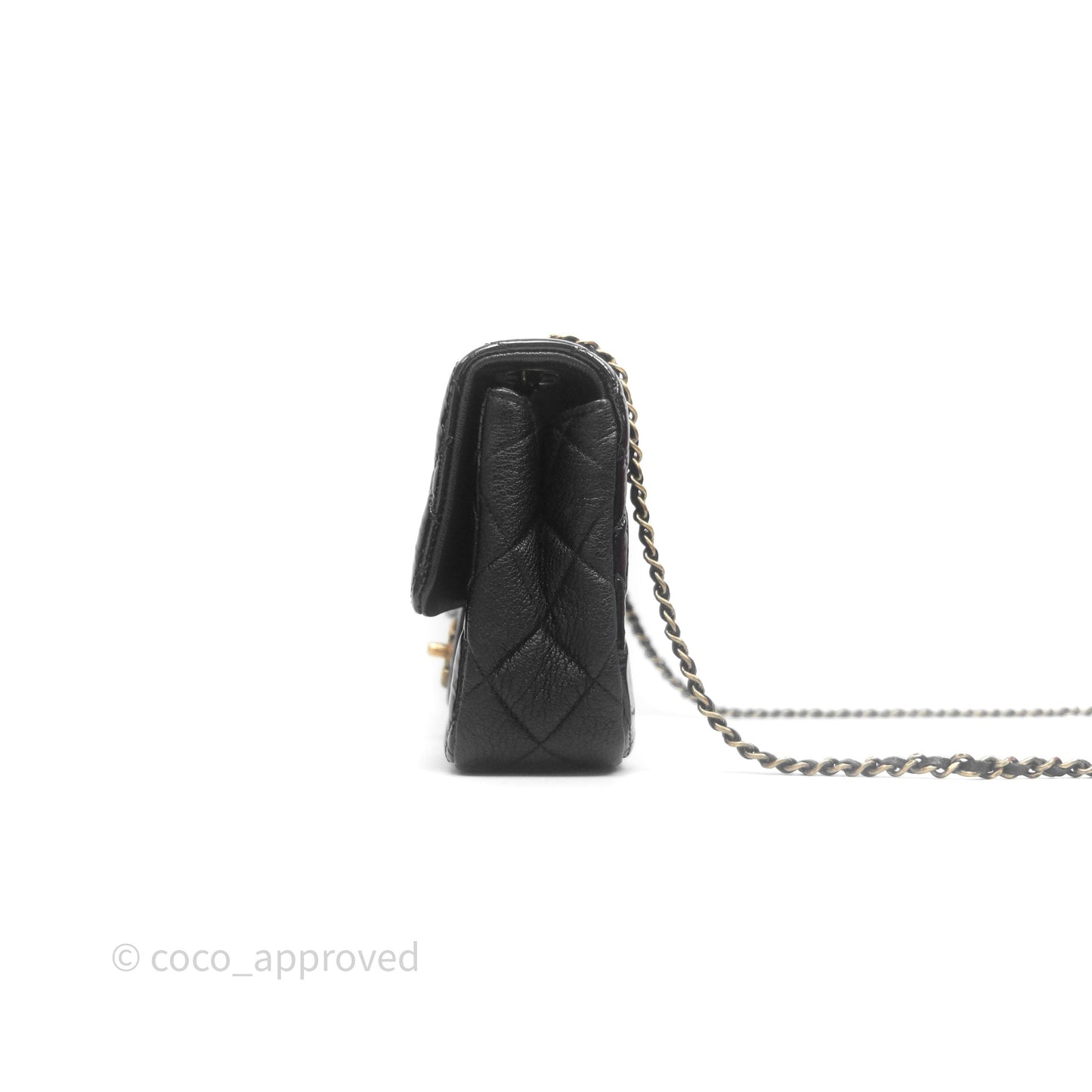 Chanel Quilted Medium Eyelet Flap Bag Black Patent Aged Gold Hardware