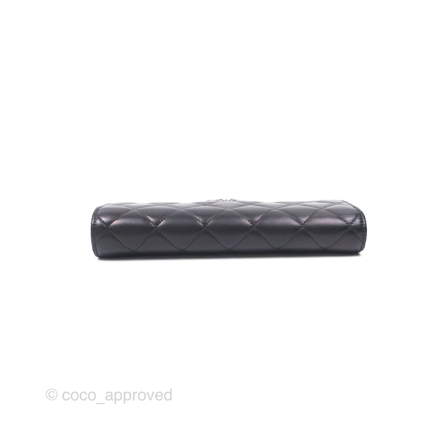 Chanel Quilted Classic Zip Long Wallet Black Lambskin Silver Hardware