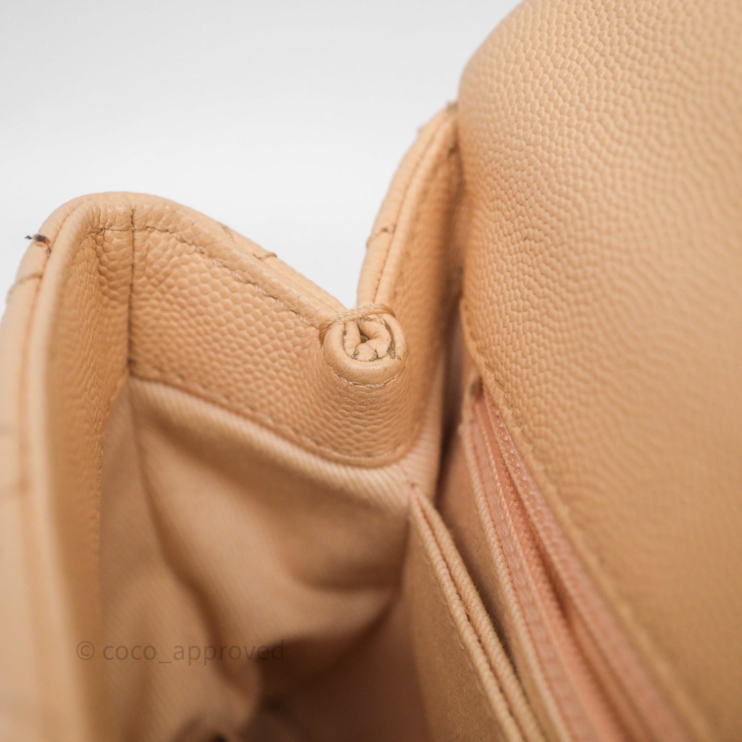Chanel Small Coco Handle Quilted Beige Caviar Aged Gold Hardware