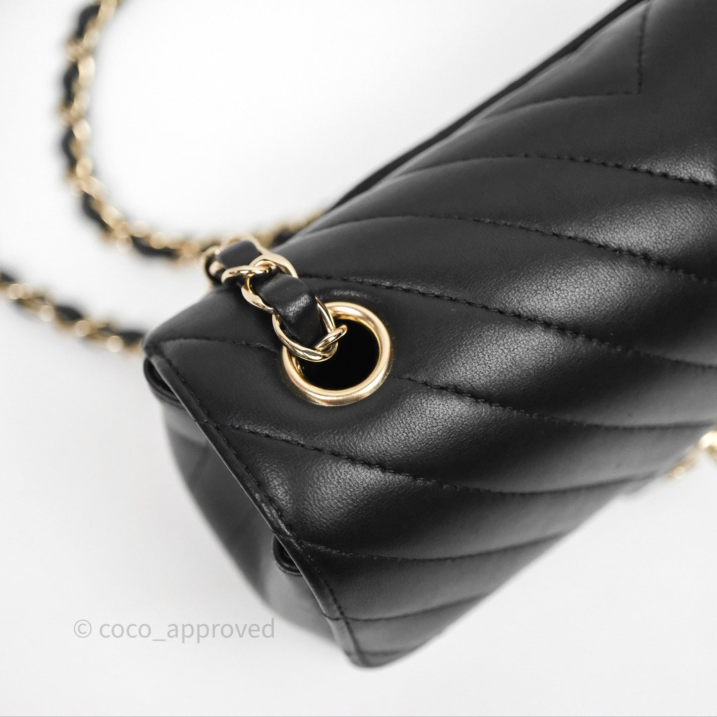 Chanel Quilted Mini Rectangular Chevron Black Lambskin Gold Hardware