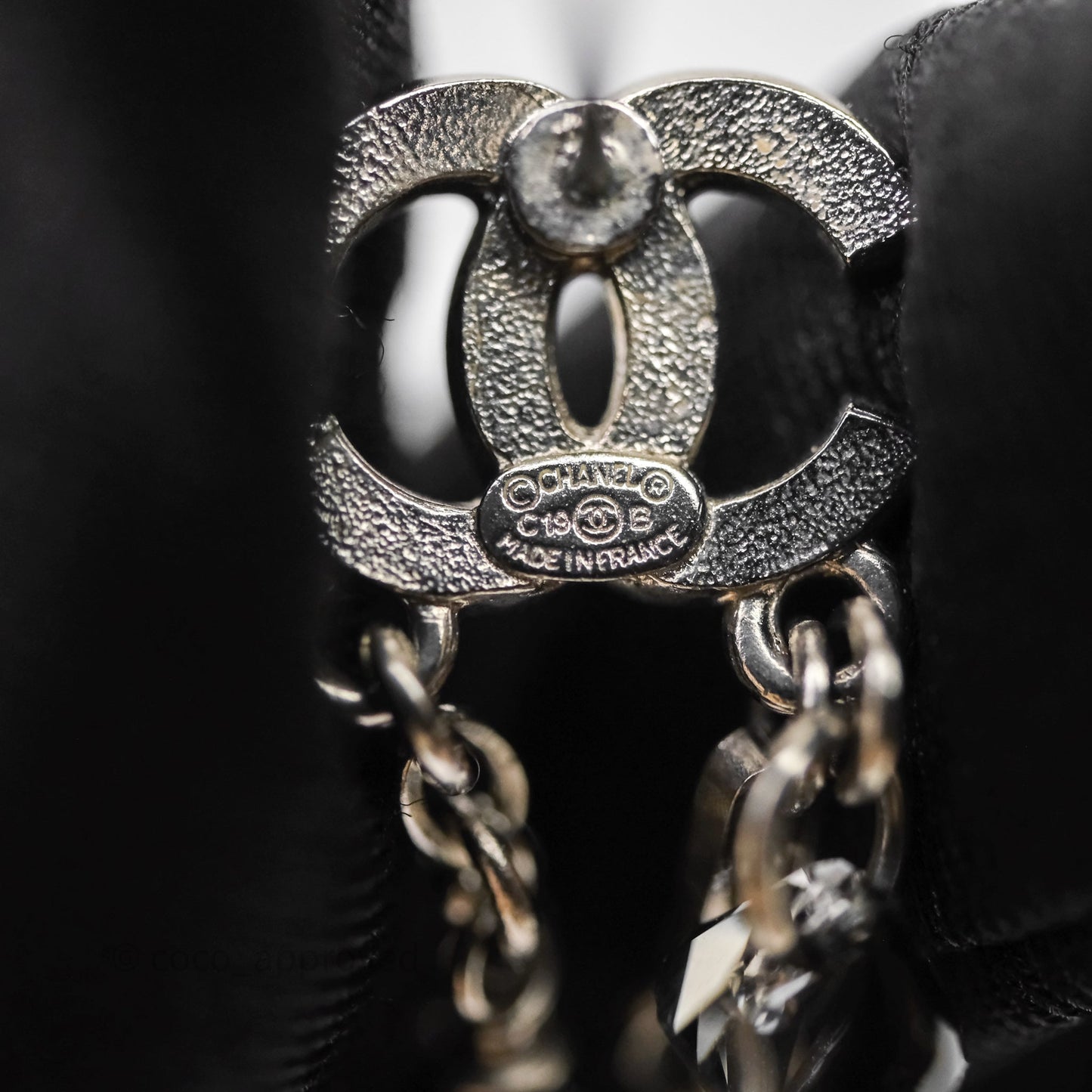Chanel CC Black Resin Crystals Drop Earrings Silver Tone 19B