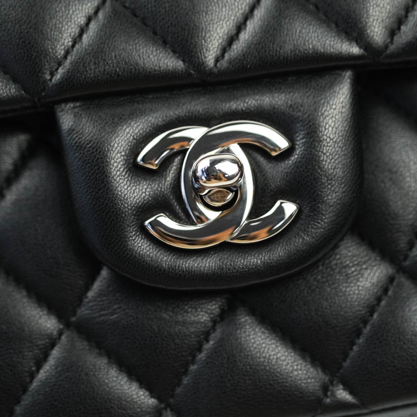 Chanel Classic M/L Medium Double Flap Black Lambskin Silver Hardware