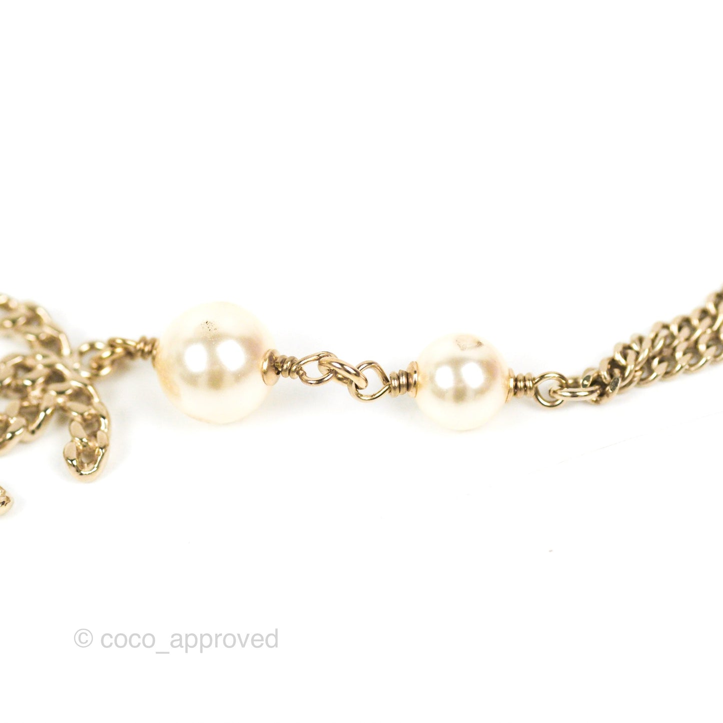 Chanel CC Pearl Chain Long Necklace Gold Tone 16B