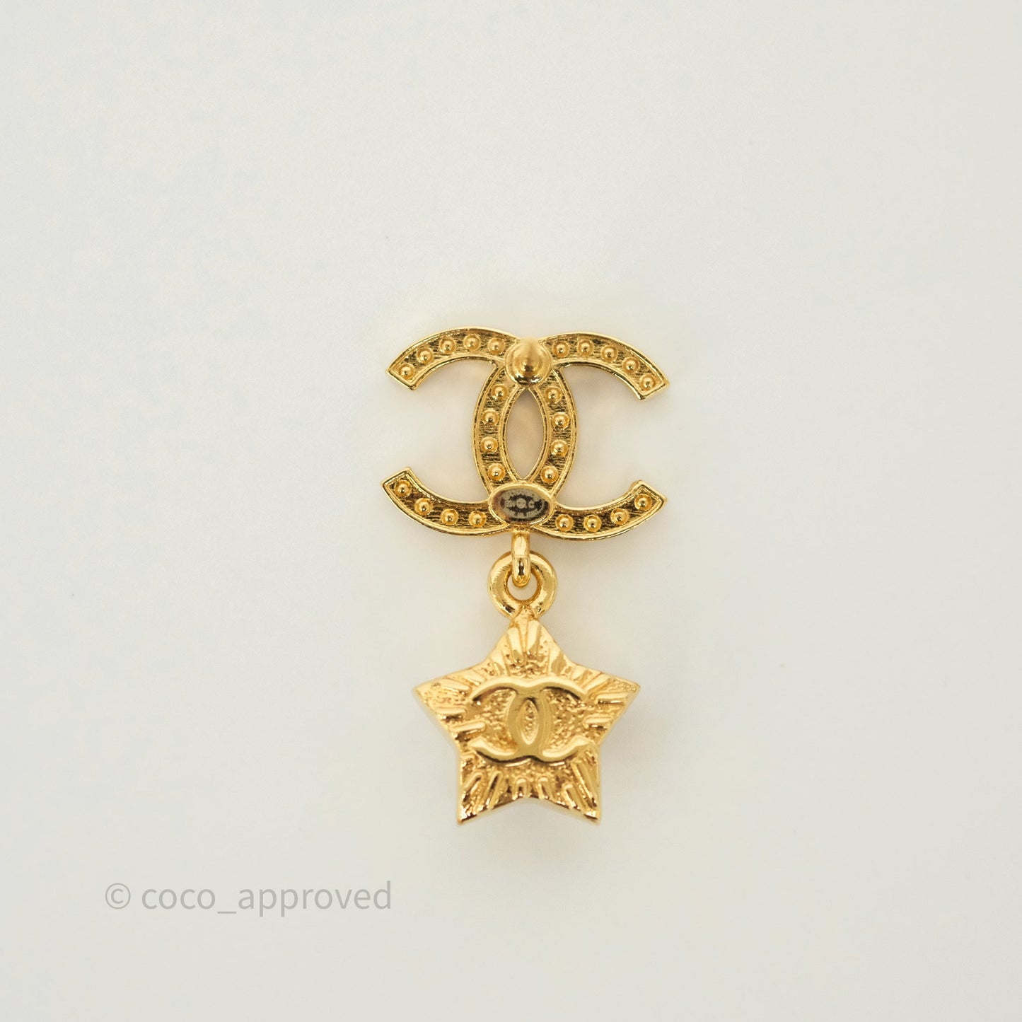 Chanel Crystal CC Star Drop Earrings Gold Tone 24C
