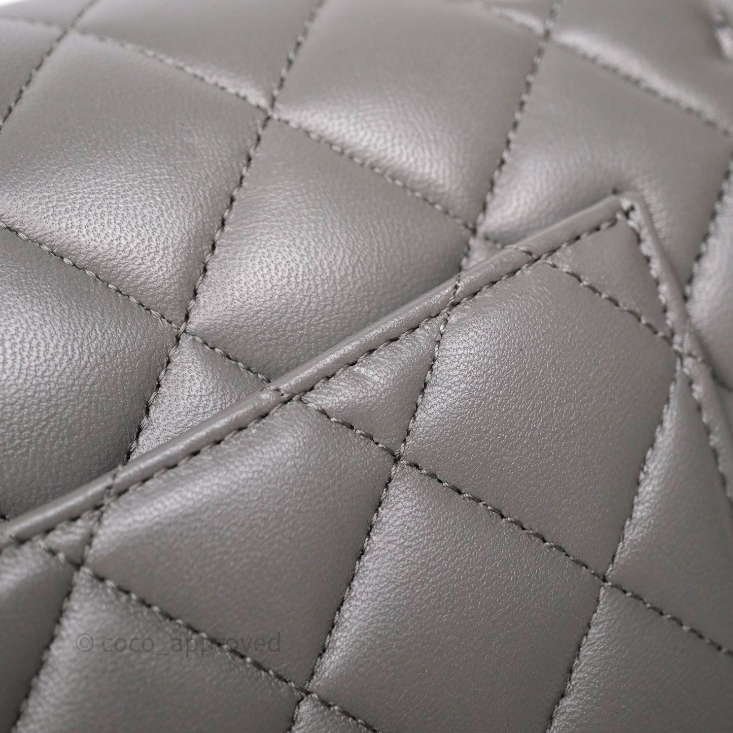 Chanel Small Quilted Classic Flap Grey Lambskin Light Gold Hardware