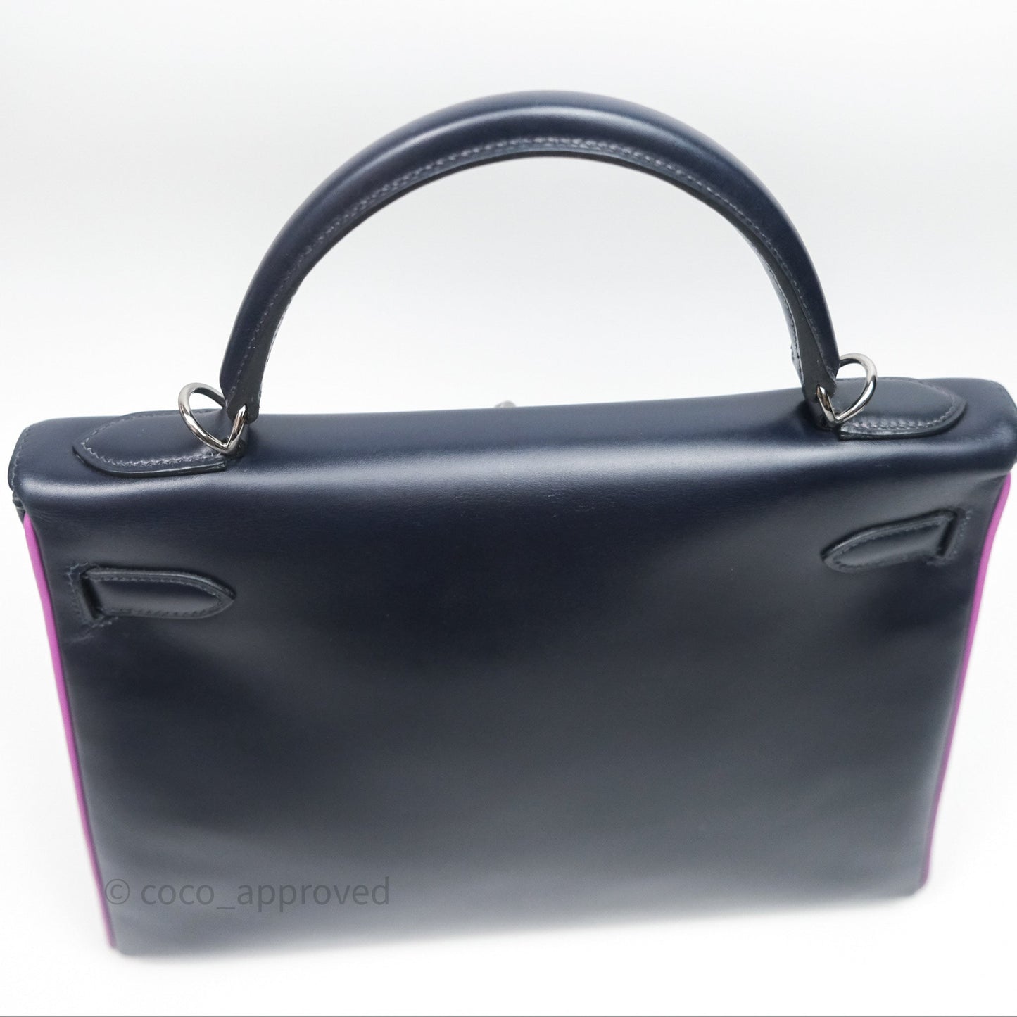 Hermès Vintage Kelly 32 Retourn Navy/Purple Box Leather Palladium Hardware