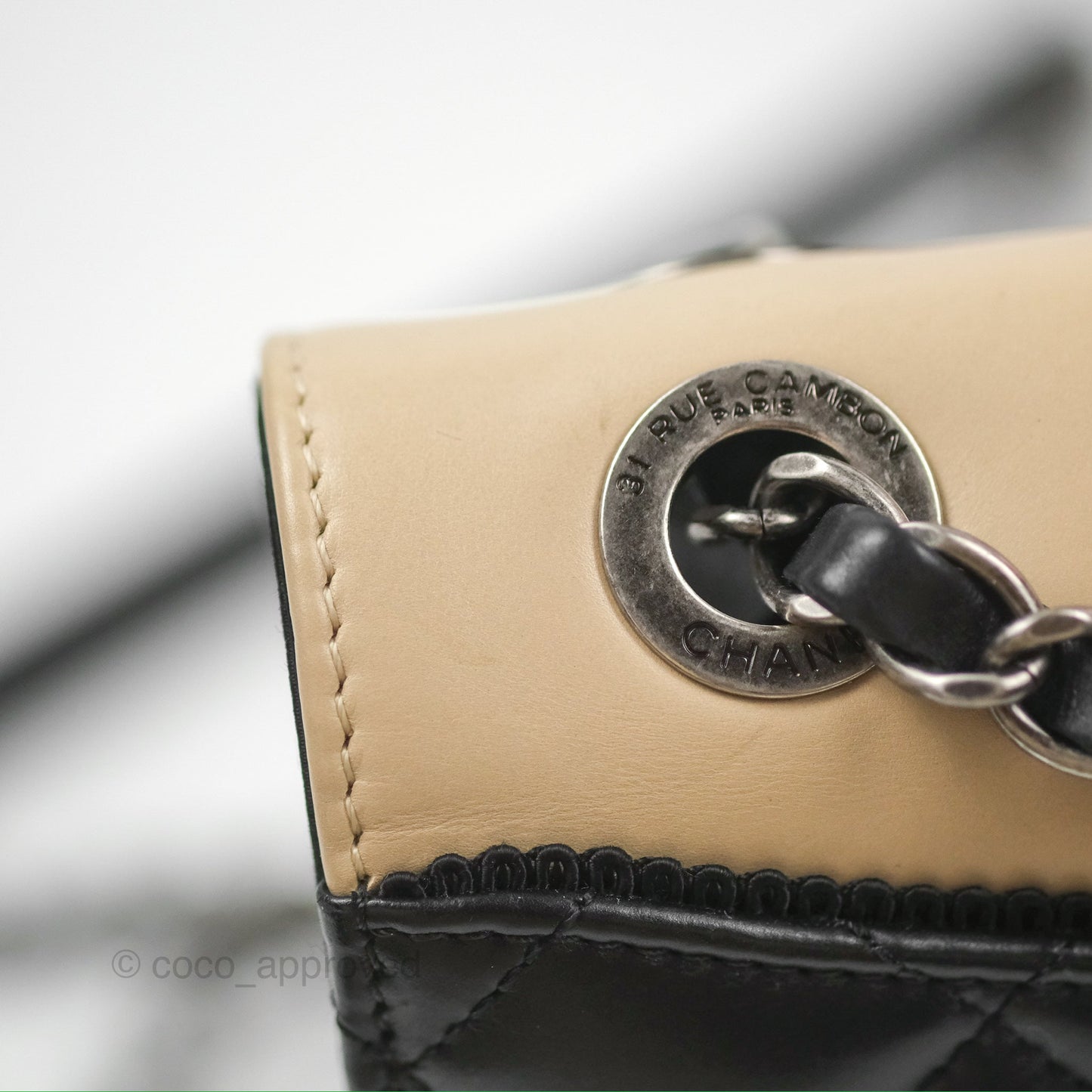 Chanel Quilted Ballerine Flap Light Beige Black Calfskin Ruthenium Hardware