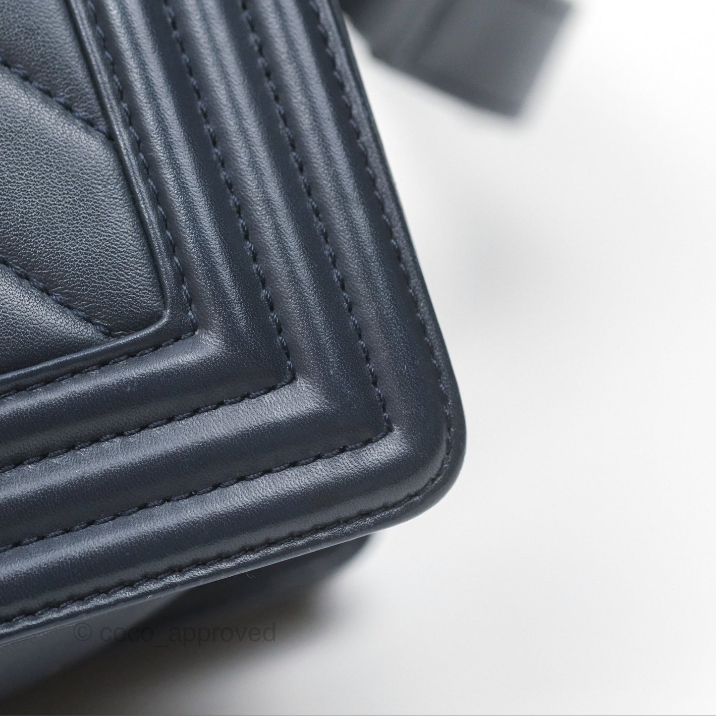 Chanel Small Chevron Boy Navy Calfskin Silver Hardware