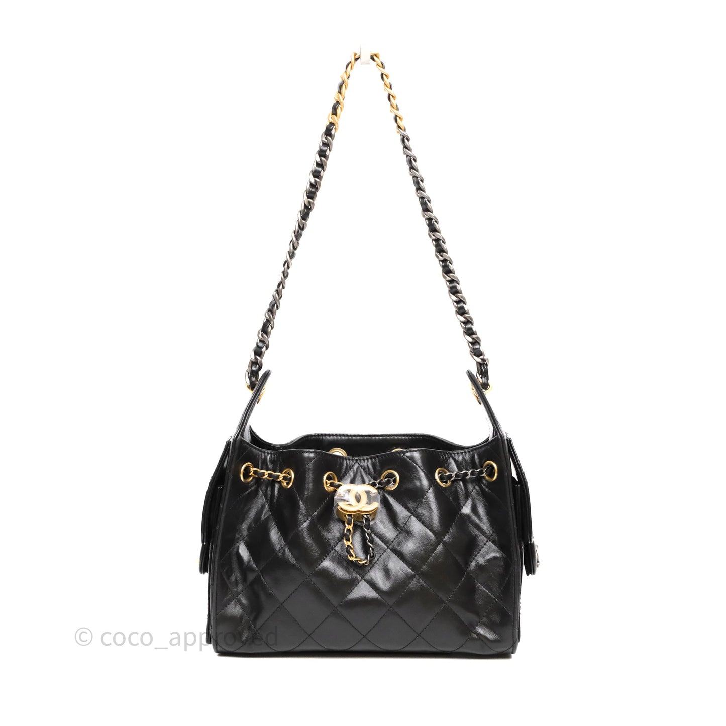 Chanel 25 Mini Black Shiny Crumpled Calfskin Mixed Hardware