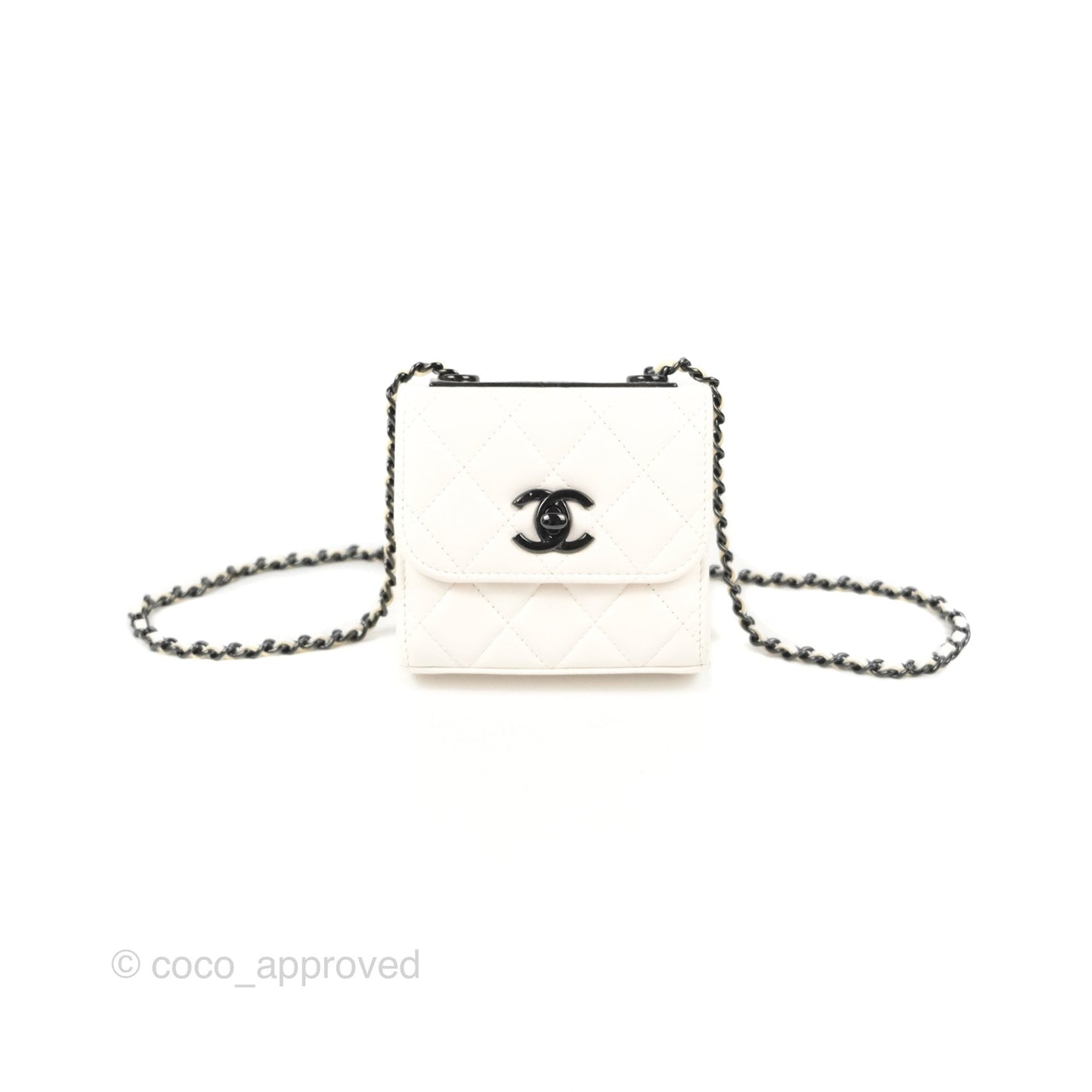 Chanel Mini Quilted Trendy CC Clutch With Chain White Lambskin Black Hardware