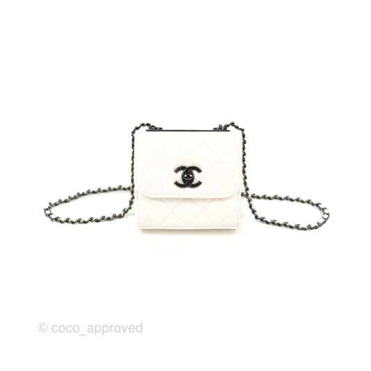Chanel Mini Quilted Trendy CC Clutch With Chain White Lambskin Black Hardware