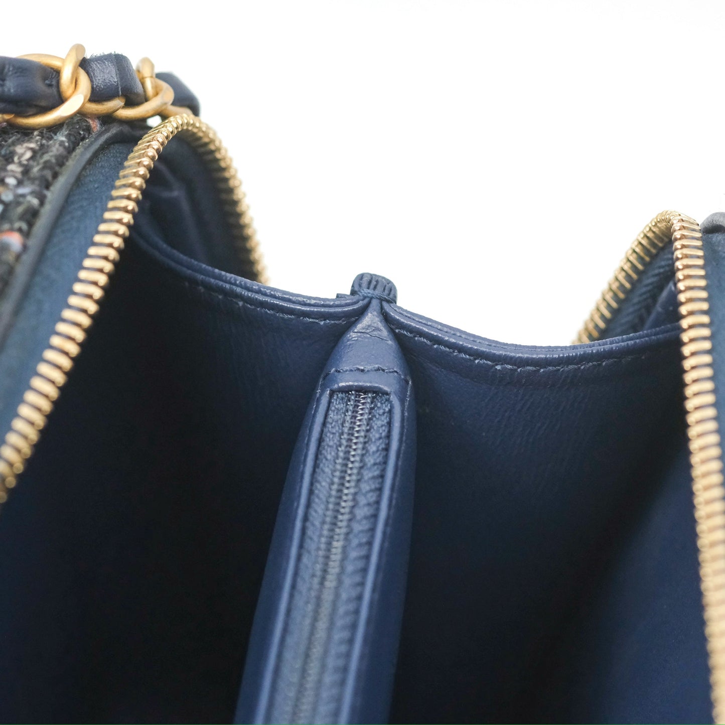 Chanel Quilted Medium CC Filigree Vanity Case Navy Tweed Python