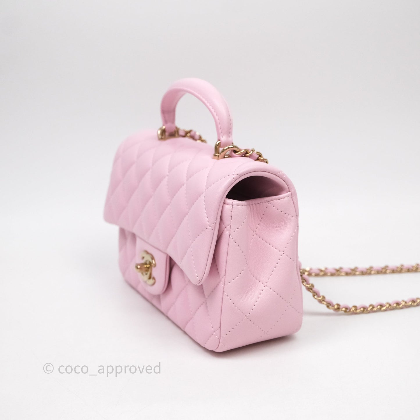 Chanel Top Handle Mini Rectangular Flap Pink Lambskin Gold Hardware