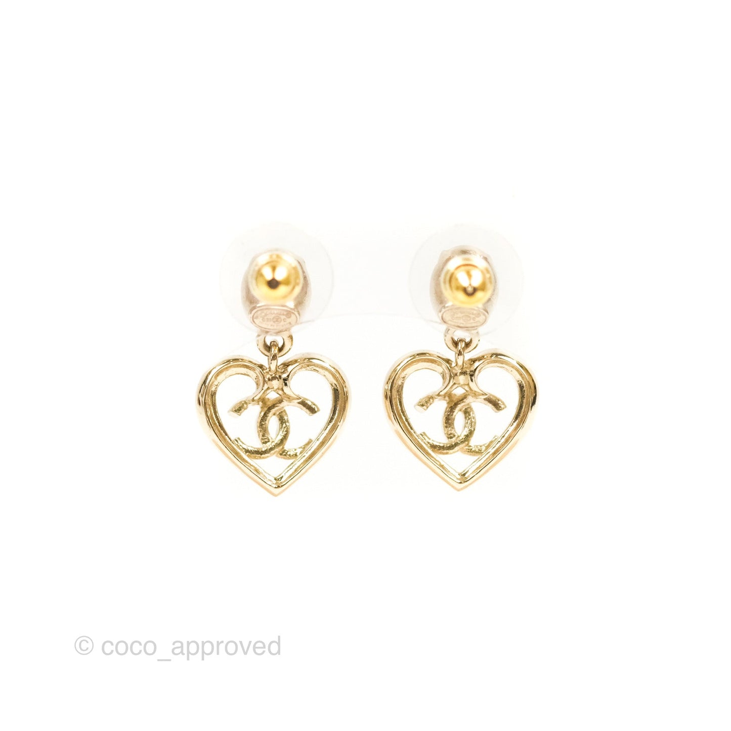 Chanel Crystal CC Heart Drop Earrings Gold Tone 23C