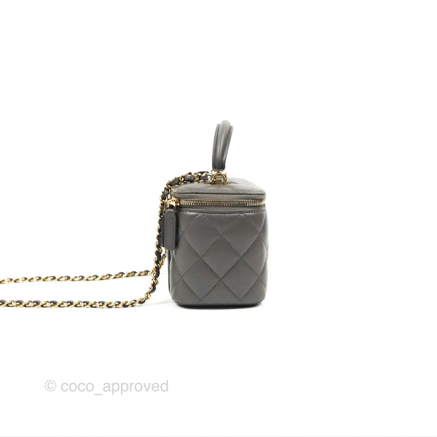 Chanel Vanity Rectangular Top Handle Dark Grey Lambskin Gold Hardware
