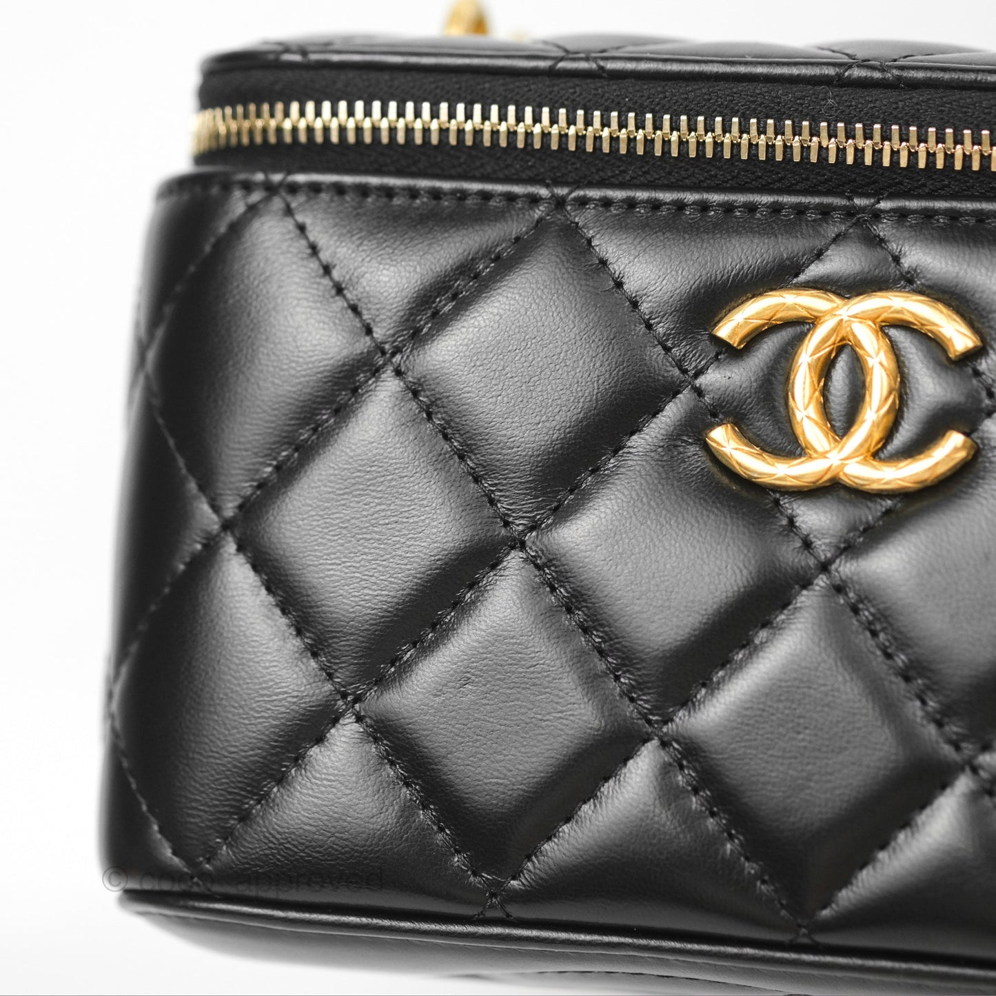 Chanel Vanity with Adjustable Chain Black Lambskin Aged Gold Hardware
