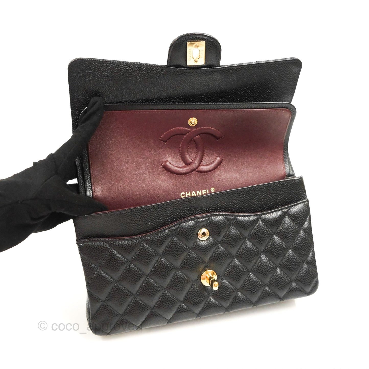 Chanel Classic M/L Medium Flap Quilted Black Caviar Gold Hardware