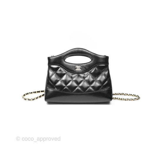 Chanel Nano 31 Black Shiny Lambskin Gold Hardware