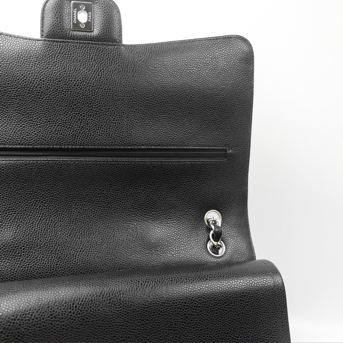 Chanel Quilted Maxi Double Flap Black Caviar Silver Hardware