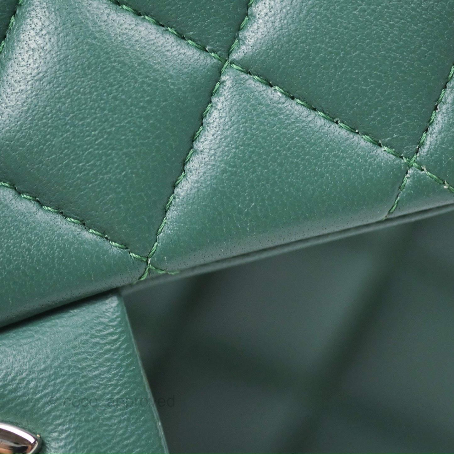 Chanel Mini Square Quilted Green Lambskin Silver Hardware