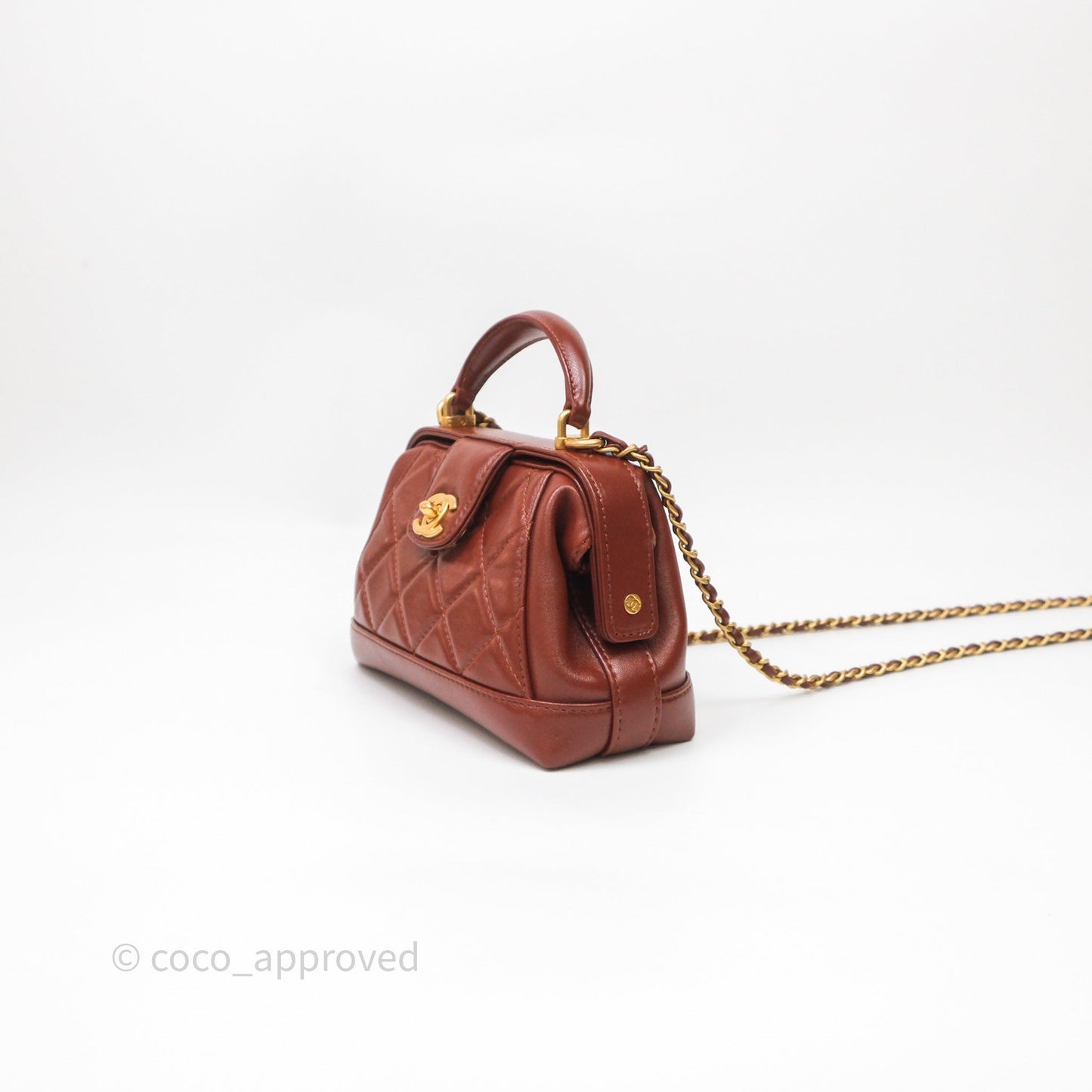 Chanel Mini Cocodoc Doctor Bag Quilted Brown Shiny Lambskin Aged Gold Hardware 24A