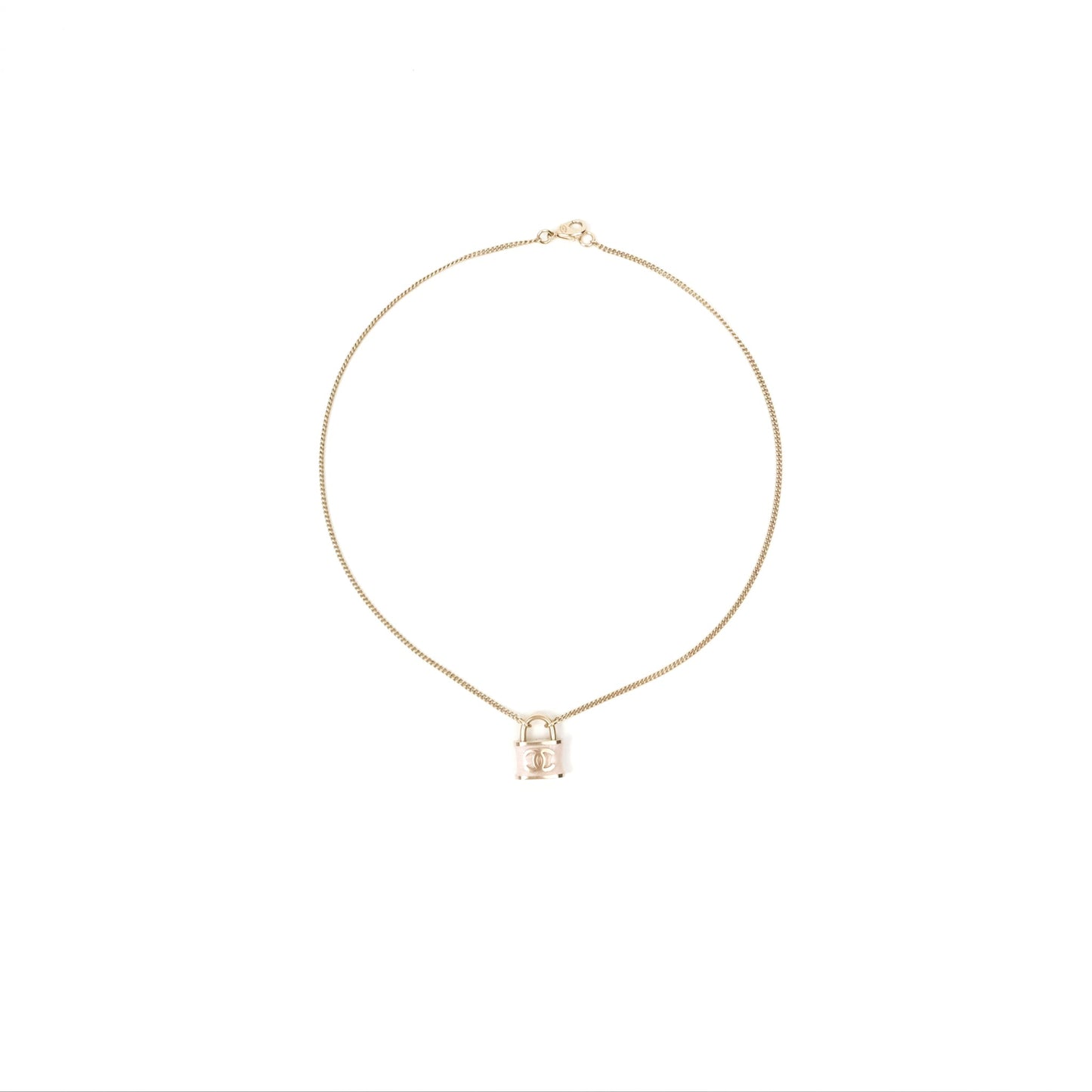 Chanel Small Padlock Pink Necklace Gold Tone 18P