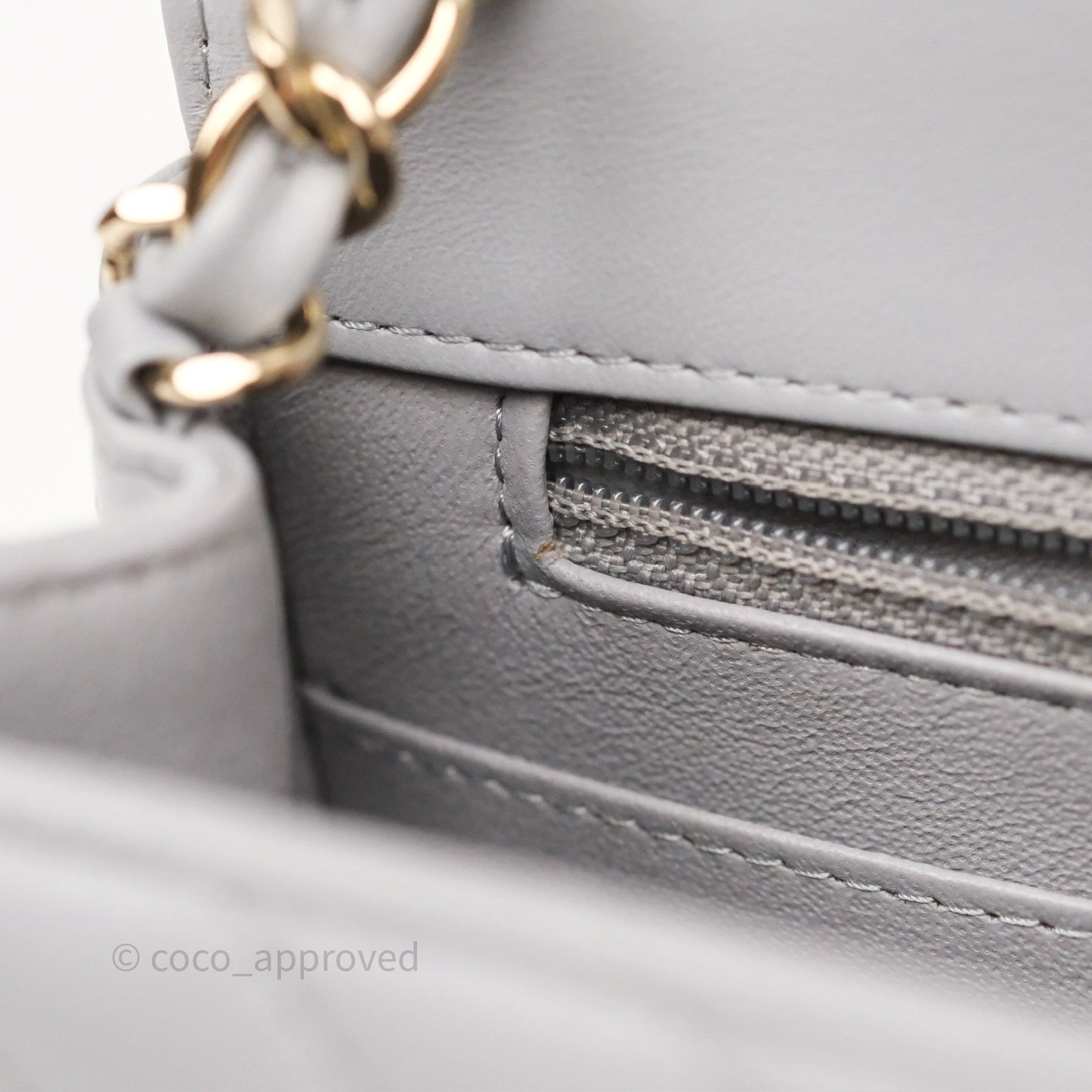 Chanel Mini Square Flap Chevron Grey Lambskin Gold Hardware