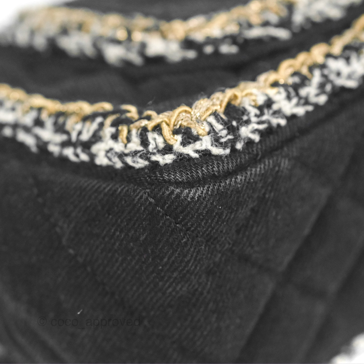 Chanel Mini Rectangular Flap Bag Black Denim Braided Gold Hardware 18A