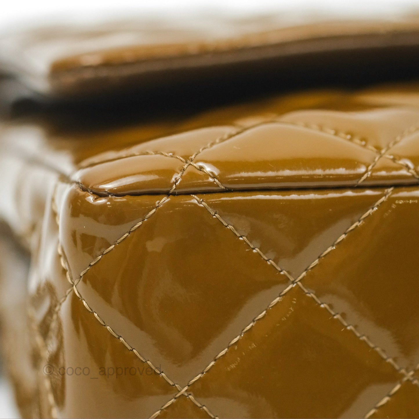 Chanel Classic M/L Medium Flap Quilted Brown Patent Silver Hardware
