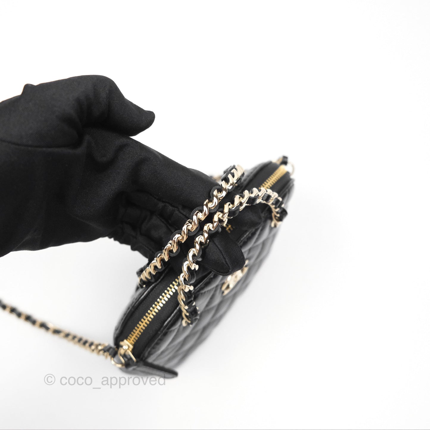 Chanel Mini Handle Clutch with Chain Black Shiny Lambskin Gold Hardware