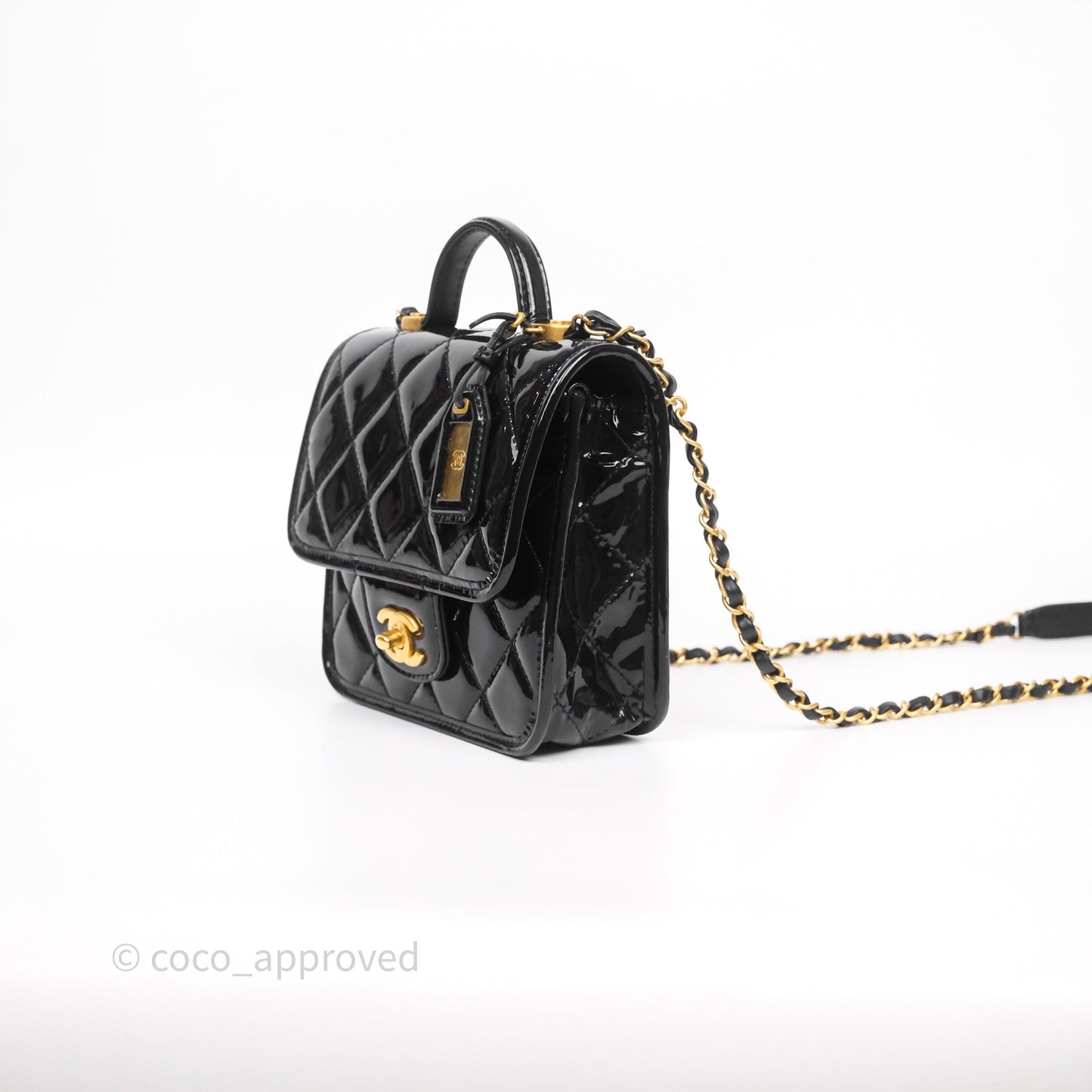 Chanel Mini School Memory Top Handle Flap Black Patent