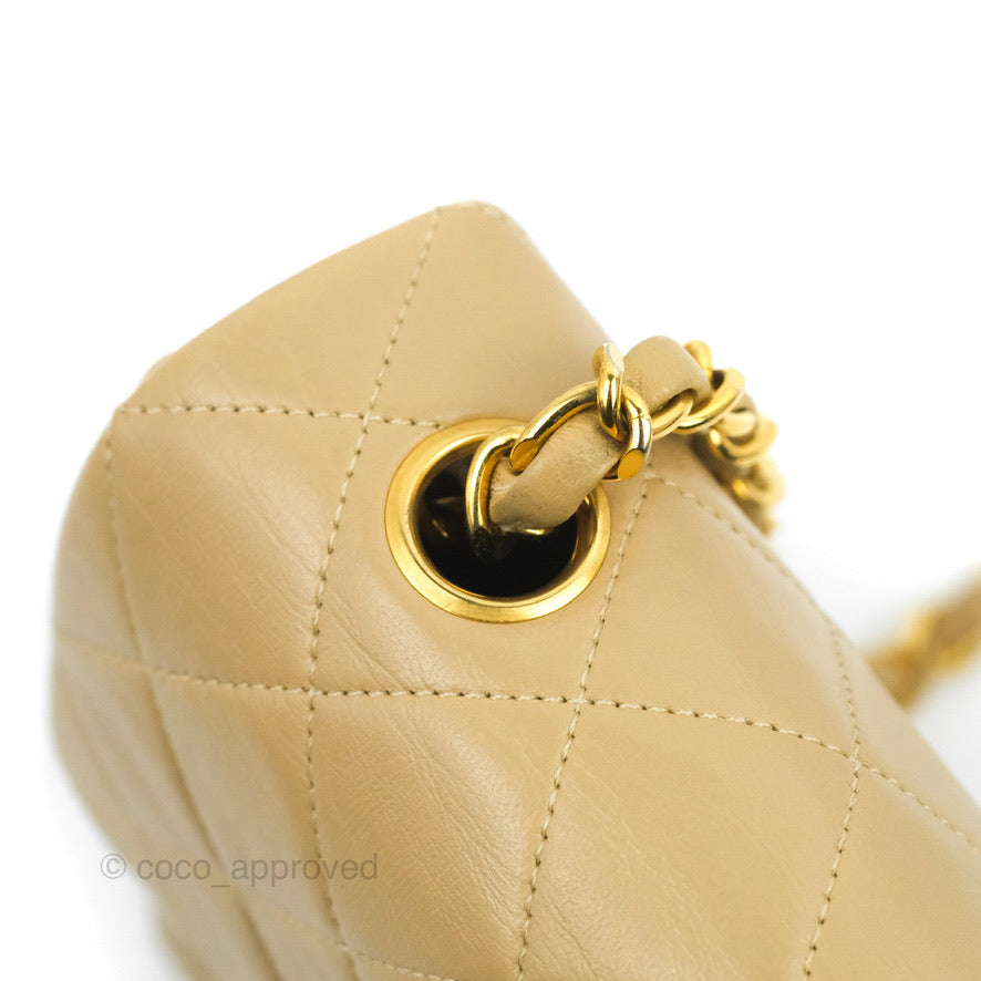Chanel Vintage Square Flap Bag Beige Lambskin 24K Gold Hardware