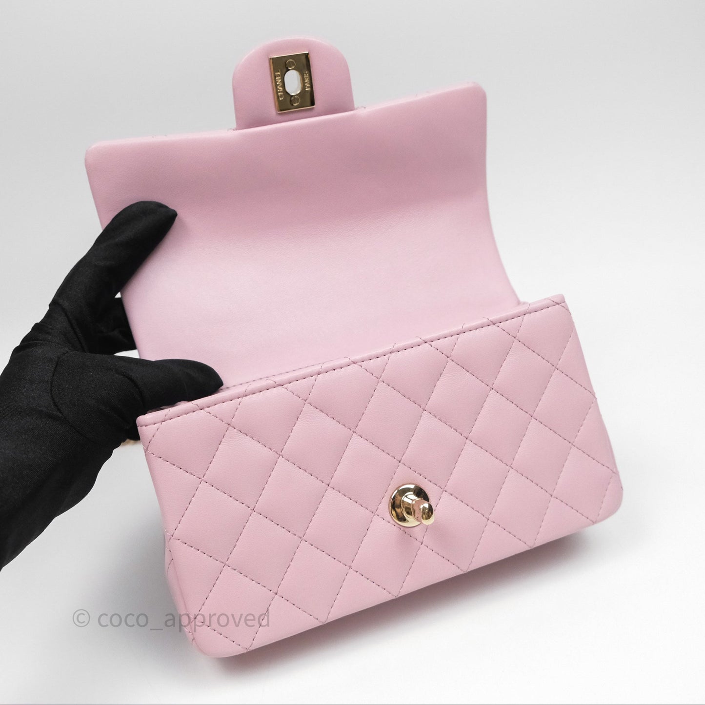 Chanel Top Handle Mini Rectangular Flap Pink Lambskin Gold Hardware