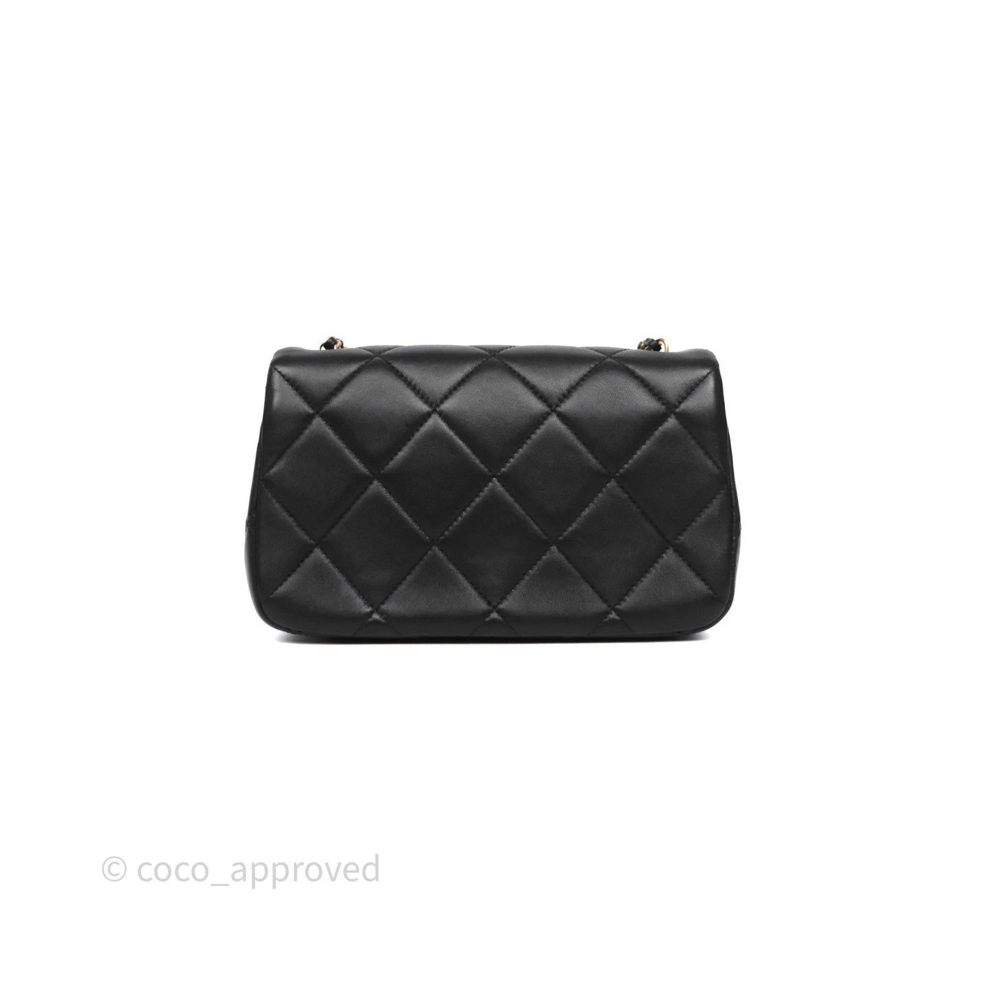 Chanel Quilted Flap Bag with Pearl Chain Black Calfskin Aged Gold Hardware