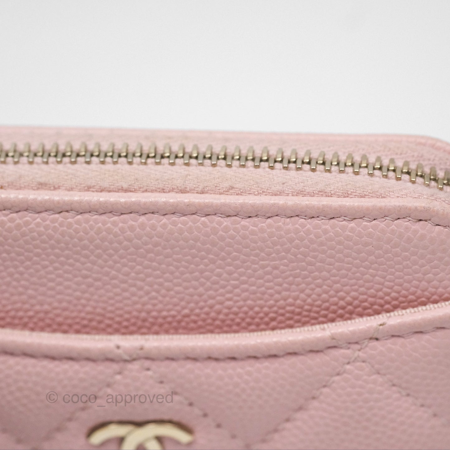 Chanel Quilted Classic Zip Card Holder Wallet Pink Caviar Gold Hardware