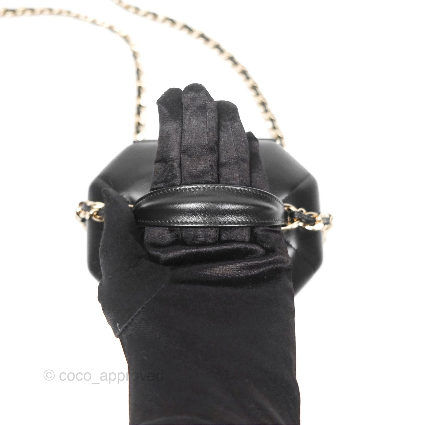 Chanel Small Hexagon Vanity Case Black Lambskin Gold Hardware
