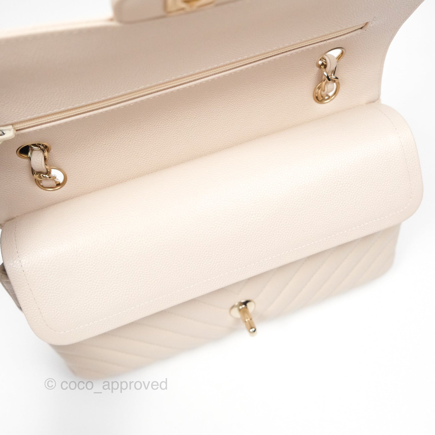 Chanel Classic M/L Medium Double Flap Chevron Light Beige Caviar Gold Hardware 20B