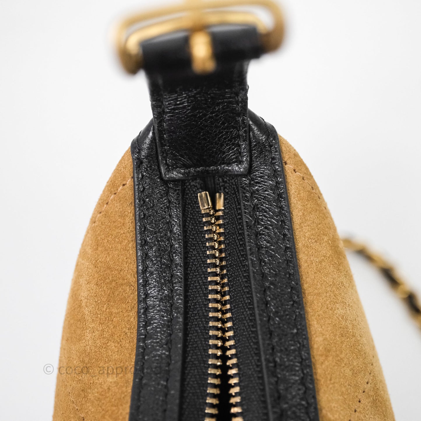 Chanel Hobo with Chain Brown Suede/ Black Calfskin Gold Hardware