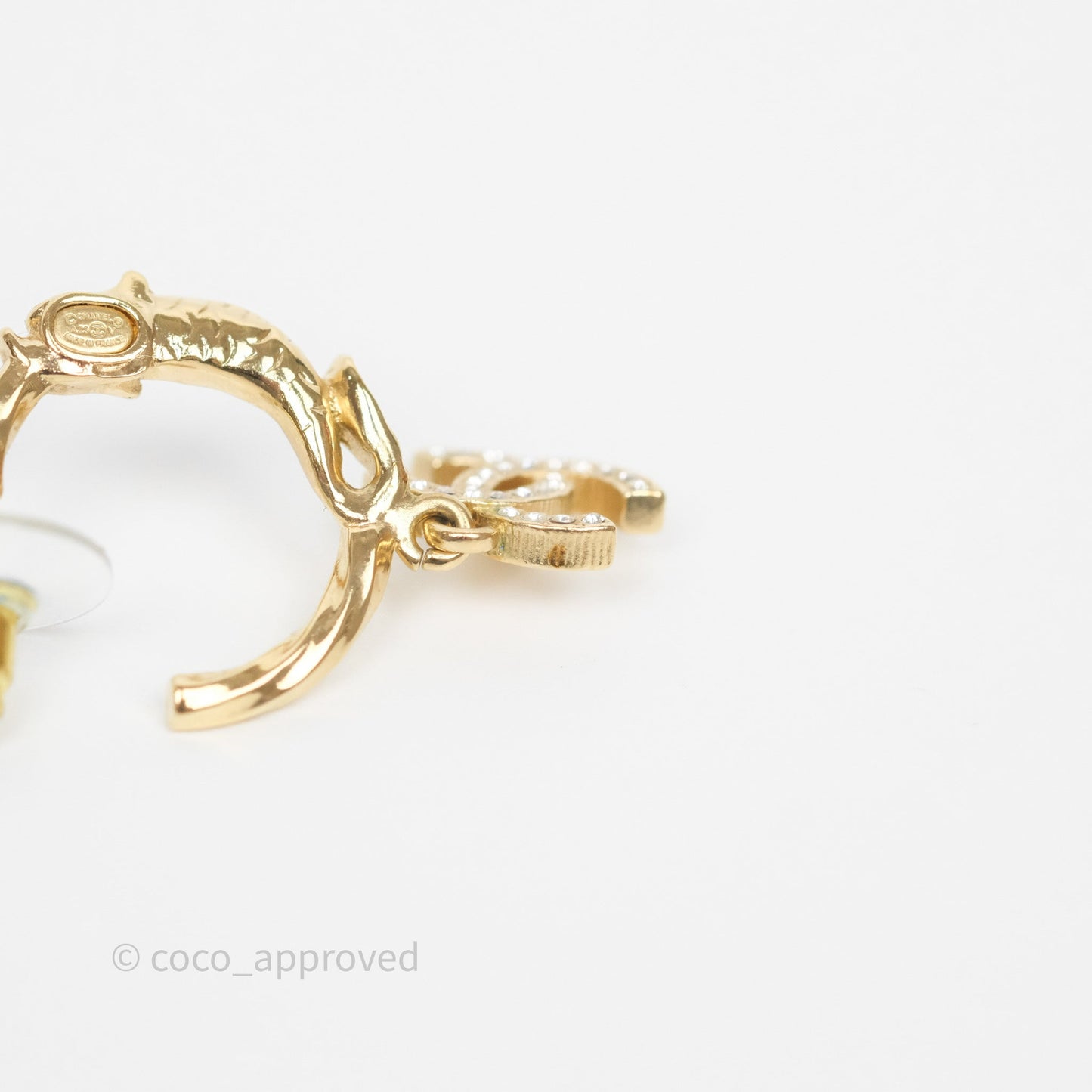 Chanel CC Crystal Hoop Earrings Gold Tone 23V
