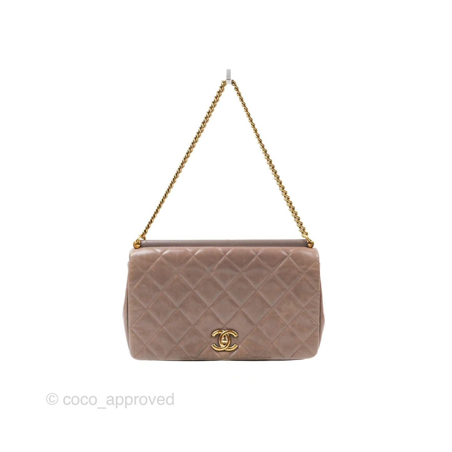 Chanel Gold Bar Single Flap Dark Grey Glazed Calfskin Gold Hardware