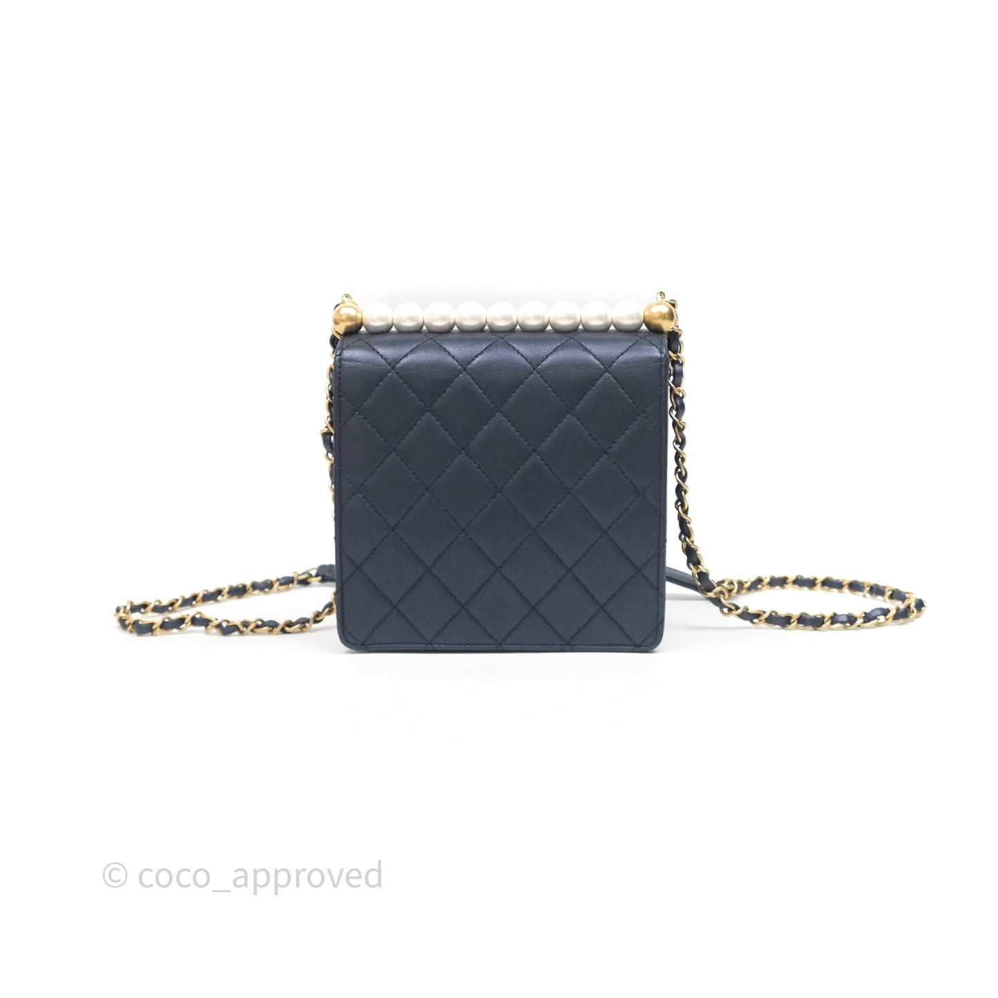 Chanel Quilted Chic Pearls Flap Iridescent Navy Goatskin Aged Gold Hardware