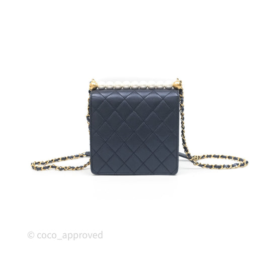 Chanel Quilted Chic Pearls Flap Iridescent Navy Goatskin Aged Gold Hardware