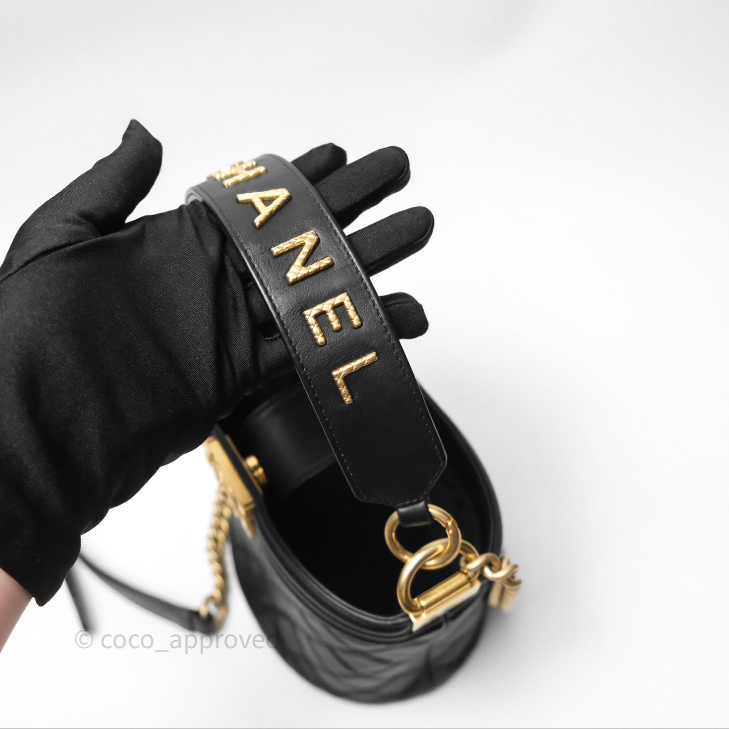 Chanel Quilted Boy Bucket Bag Black Lambskin Aged Gold Hardware